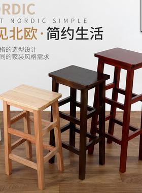 实木方凳用高木凳复古高脚板凳酒吧高OXW椅子商家用吧台凳餐桌凳