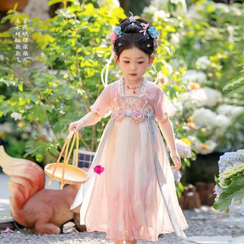 女童汉服夏季2026年新款超仙唐装齐胸襦裙儿童高端刺绣公主连身裙