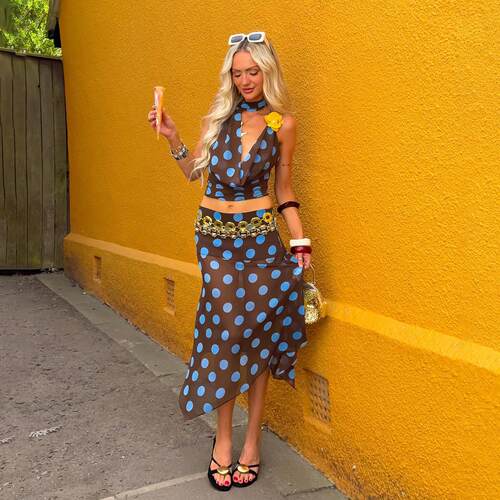 Women's Elegant Street Style Colorblock Polka Dot Skirt