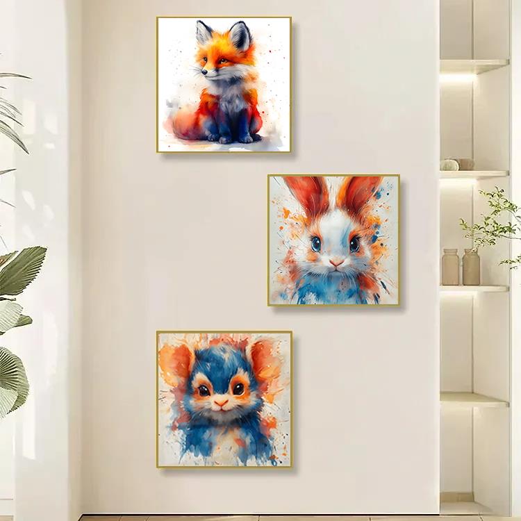 可爱动物装饰画卧室温馨床头背景墙高级感水彩画客厅抽象艺术挂画图片