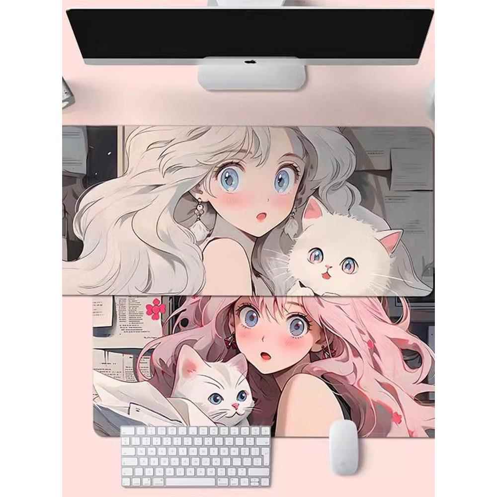 美少女鼠标垫女生超大号办公桌垫笔记本电脑键盘垫卡通防滑软垫子