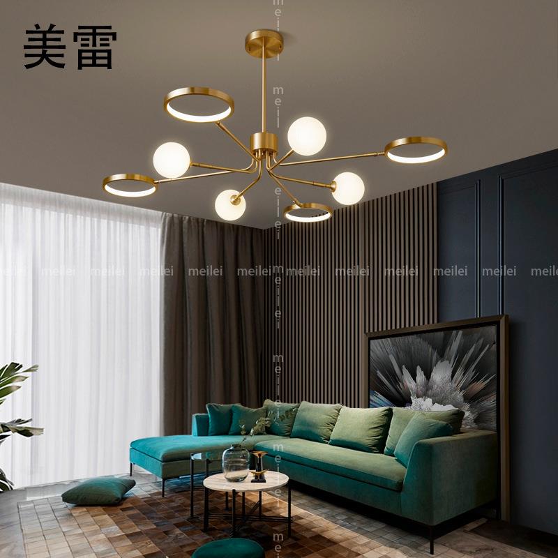美学灯2021新款北欧轻奢全铜吊灯创意个性现代简约风格客厅灯具铜