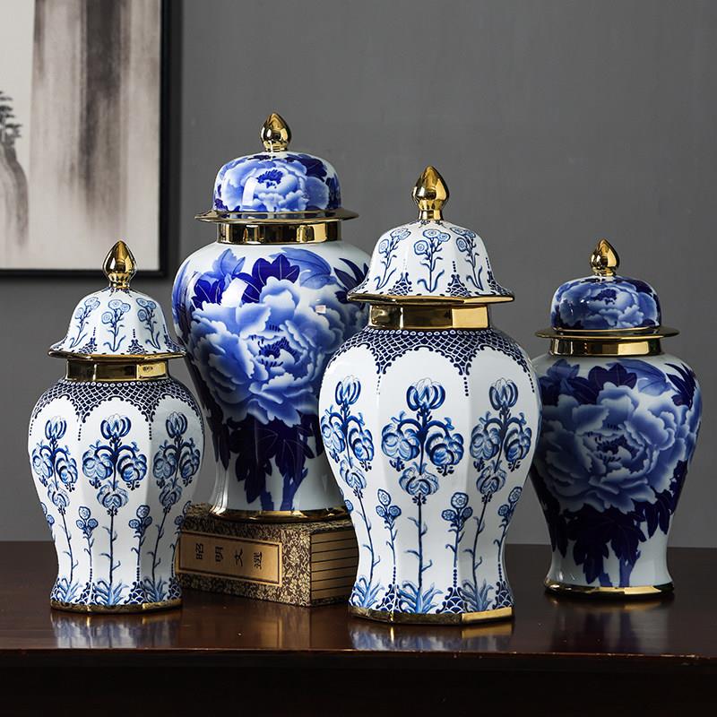 景德镇陶瓷器摆件青花瓷将军罐花瓶中式家居客厅工艺装饰品家居