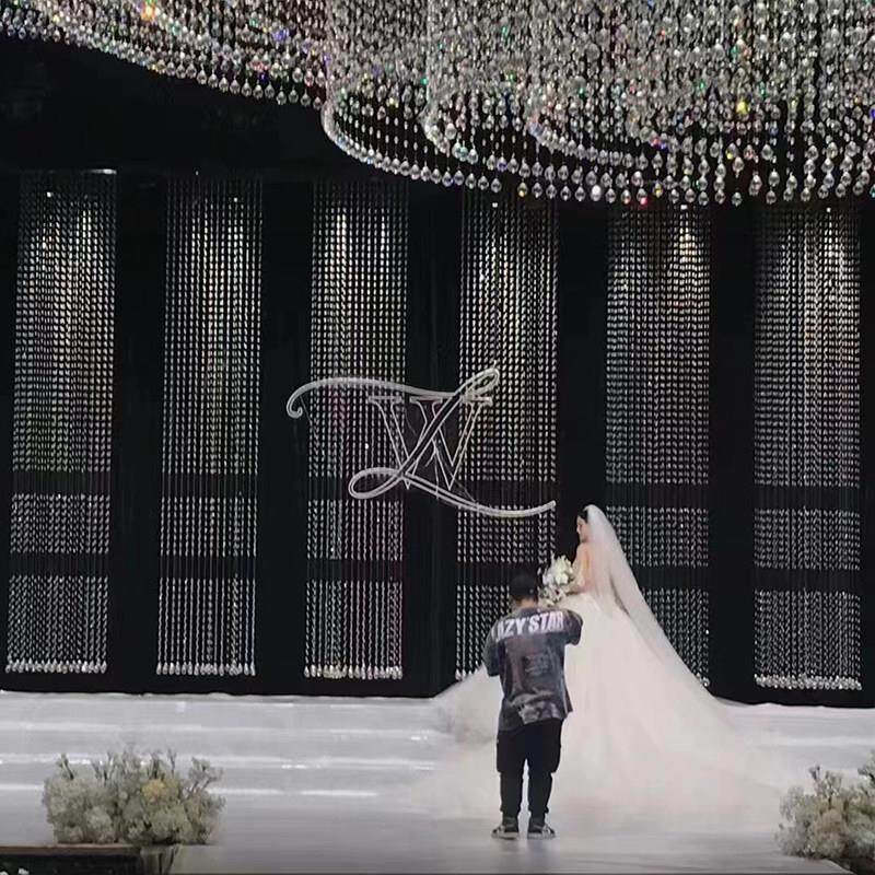 镂空分段水晶凤梨珠帘珠串婚礼用品悬吊式天花板线 线帘舞台背景