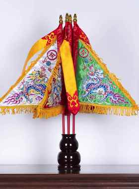 令旗底座古典仙家五方五龙营葫芦形孔竹节筒鼓形朱红漆树脂插旗座