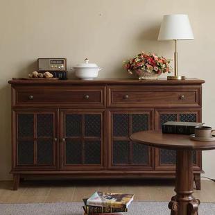 美FRP式 复古黑厅胡桃木边柜茶餐水约柜现代简收纳储物柜餐家具