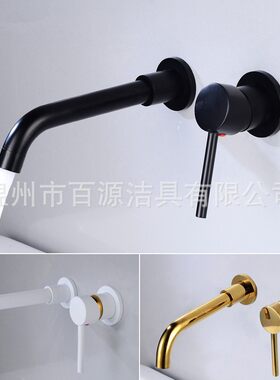 欧式埋墙暗装冷热面盆水龙头入墙双孔两件套仿古黑色枪灰洗脸盆龙
