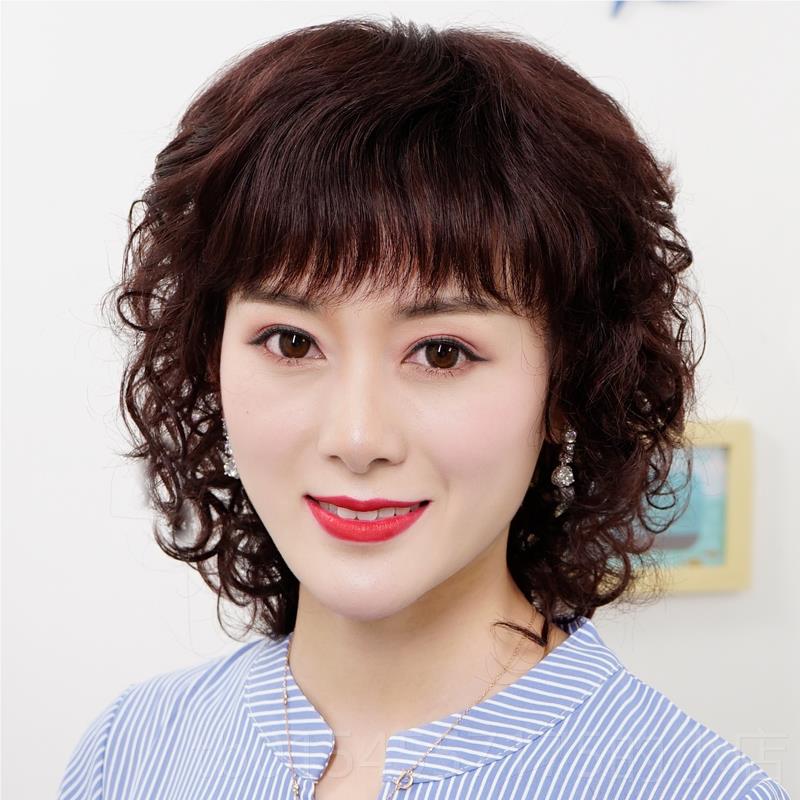 正品假发短发妈妈女真发头全真人发中年老化疗光头假头发烫发卷发图片