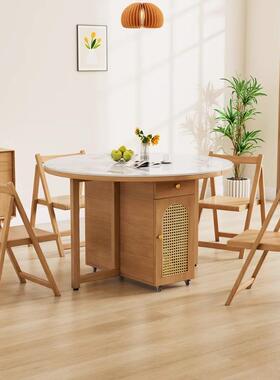 kadisi实木餐桌小户型家用便携收纳可折叠餐桌圆形吃饭桌岩板餐桌