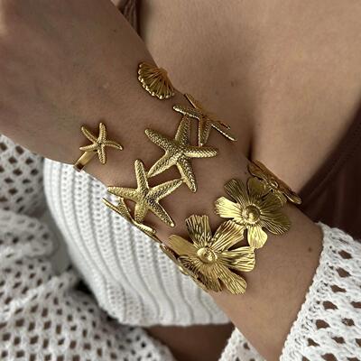 Vintage Exaggerated Wide Cuff Bangle for Women Gold Color Sh