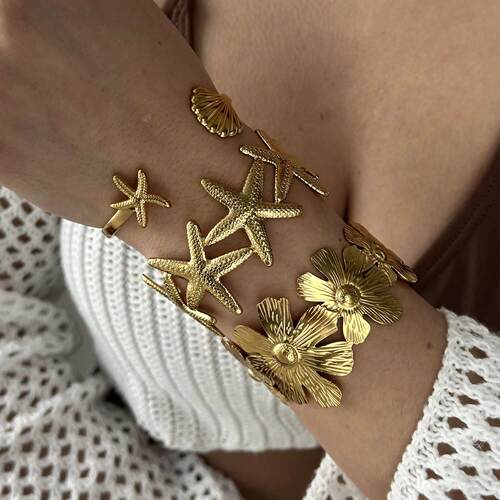 Vintage Exaggerated Wide Cuff Bangle for Women Gold Color Sh