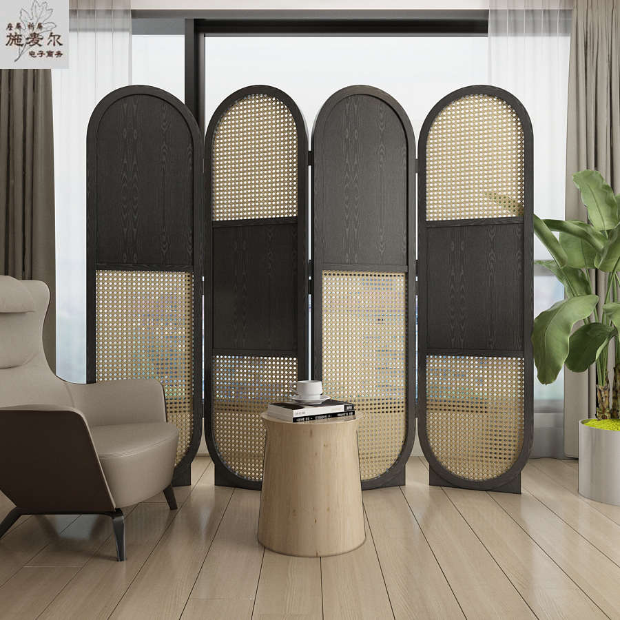 K8藤编屏风隔断客厅卧室家用入户进门遮挡玄关新中式办公室实木折