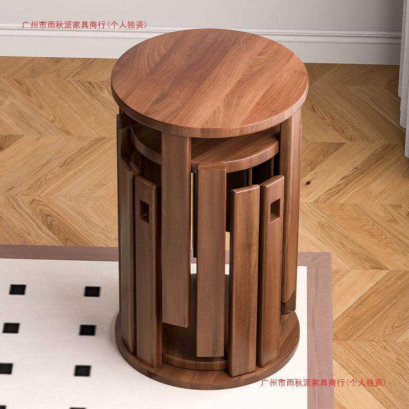 可叠放凳现代吃饭登子餐桌凳原木新中式叠叠乐实木圆凳子茶几家用