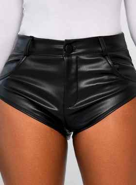 plus leather tight Black size stretch boots pants shorts