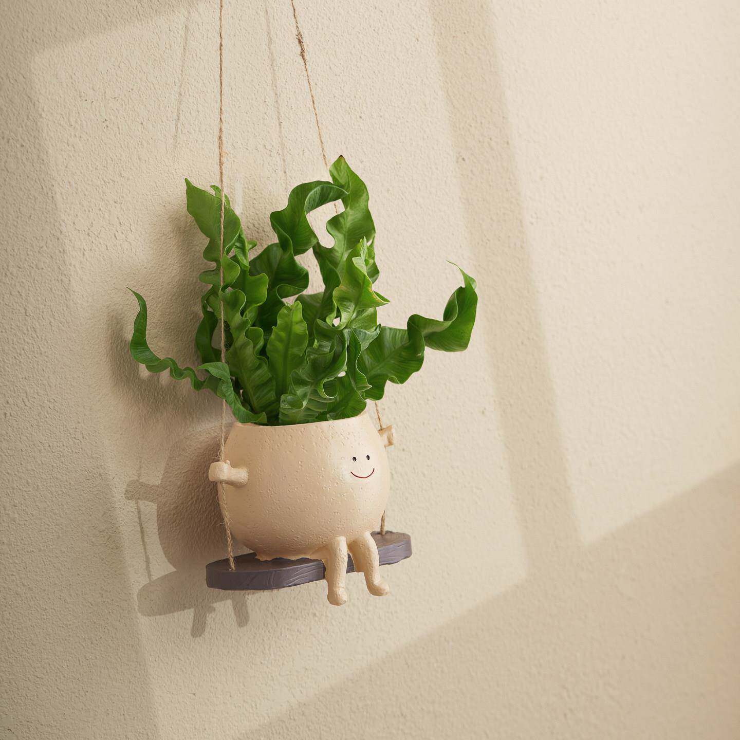 鸟巢蕨秋千吊兰树脂花盆植物办公室内简约个性创意田园小盆栽摆件