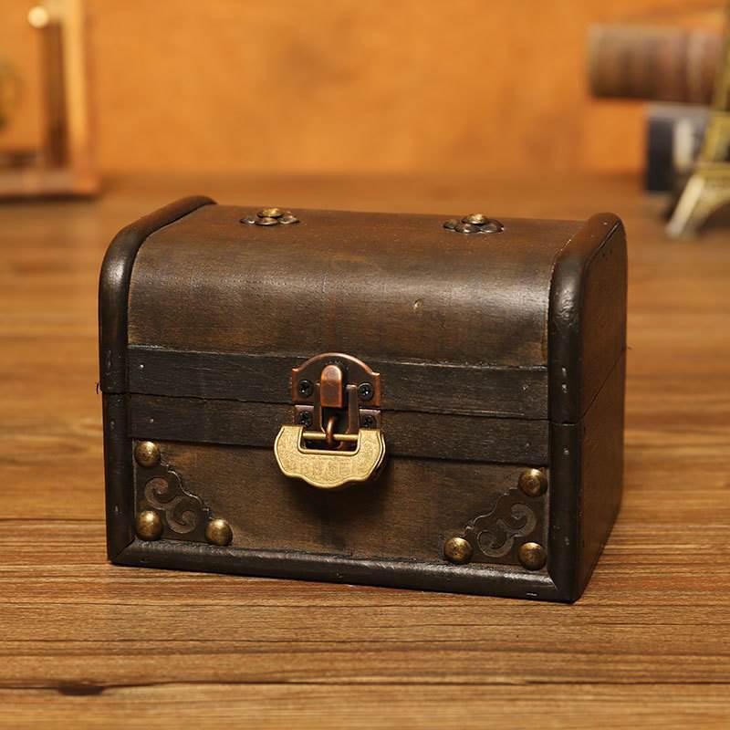 珠宝盒珠宝店首饰收纳盒 木质桌面杂物收纳盒子 仿古带锁拍摄道具