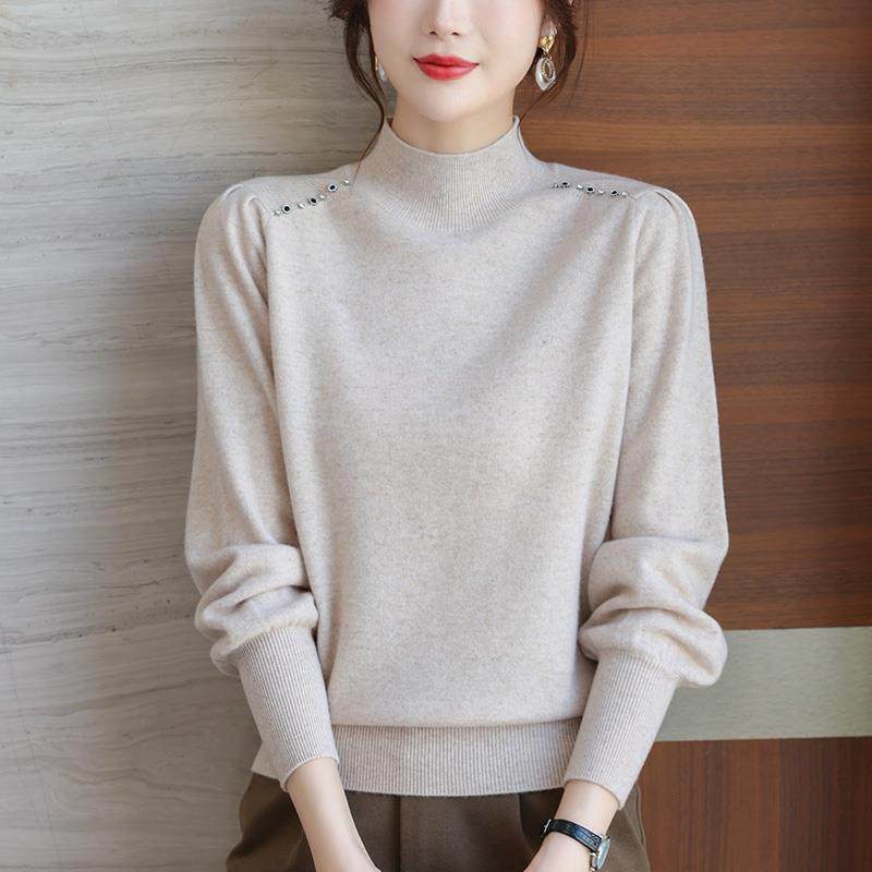 胖mm秋冬大码100纯羊毛衫女半高领毛衣内搭可外穿针织羊毛打底衫