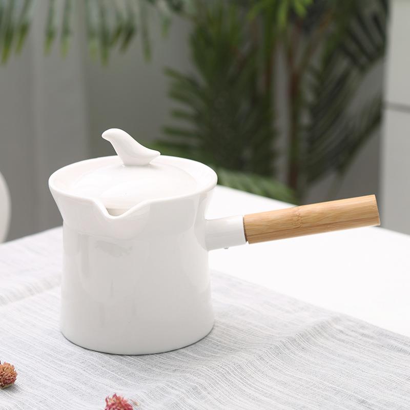 厂家直销陶瓷花茶壶木柄壶电陶炉专用大容量泡茶壶冷水壶奶壶白瓷