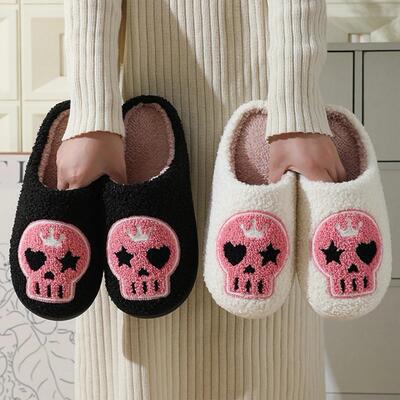 Halloween Skeleton Plush Slippers Closed Toe Slippers Cute