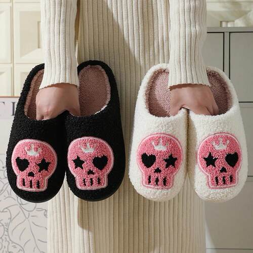 Halloween Skeleton Plush Slippers Closed Toe Slippers Cute