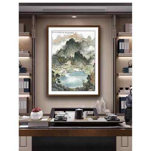 聚宝盆装饰画办公室靠山图客厅书房挂画新中式山水画流水生财壁画