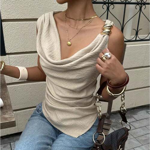 Women's Micro Tank Top Outfit Summer Pile Collar Vest