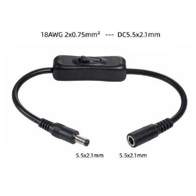 Light Switch DC 12V Female Male Power Cable 5.5x2.5mm