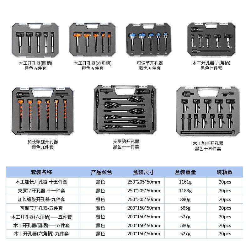 木螺工纹开孔器套装可调节开孔器加长开旋内螺纹木孔器支罗钻内螺