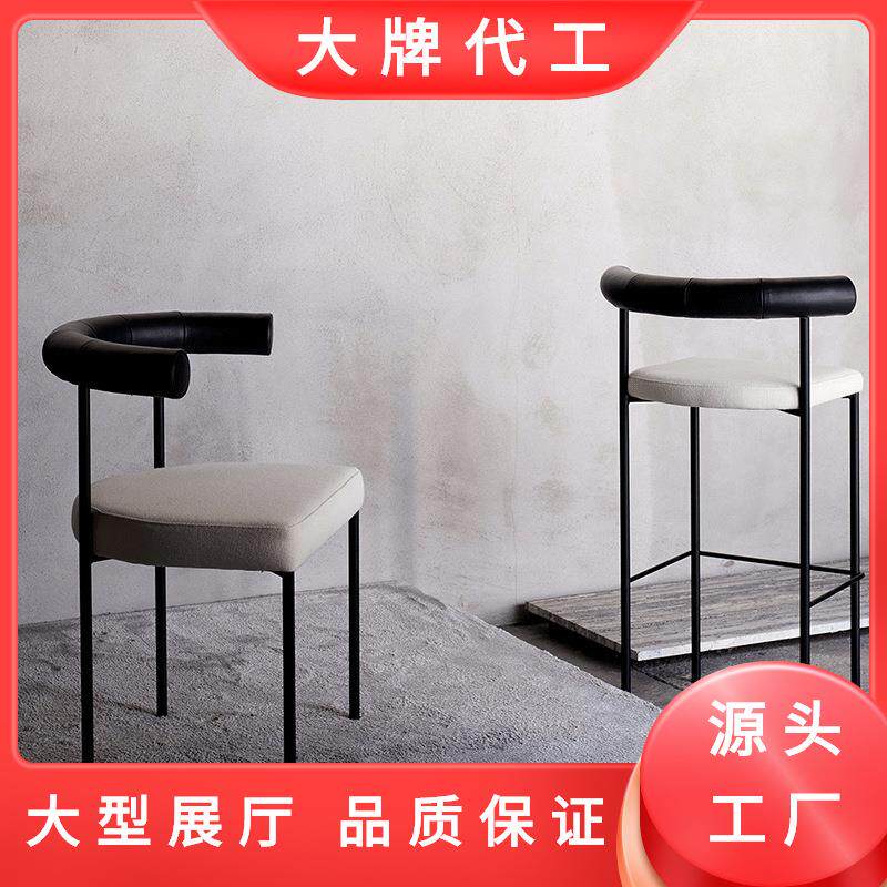 北欧简约布艺软包靠背椅酒店餐厅铁艺餐椅咖啡奶茶店椅子高靠背