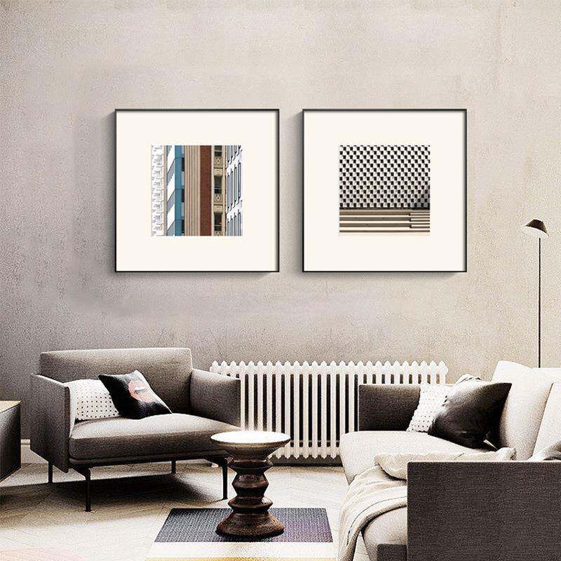 光影建筑 现代轻奢抽象建筑装饰画高档客厅组合壁画样板间挂画