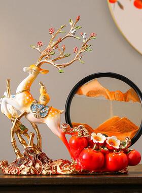 引进财宝鹿减压沙漏流沙绘画饰品一切顺利柿子客厅入口酒柜电视柜