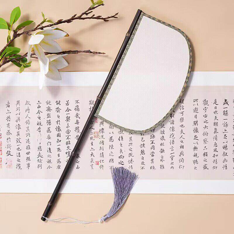 紫竹彷革丝扇子长柄异形刀扇汉服走秀拍照道具遮面扇古风覆古扇