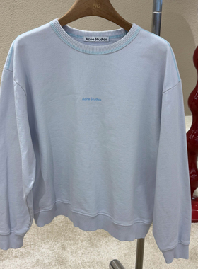 [98新]acne studio浅紫色胸前logo蓝色印花套头圆领卫衣XS码