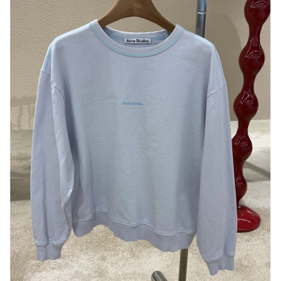 [98新]acne studio浅紫色胸前logo蓝色印花套头圆领卫衣XS码