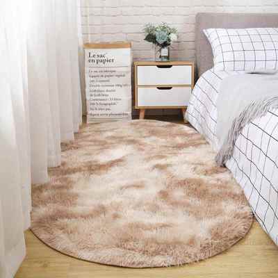 地毯椭圆形纯色客厅茶几毯拍照摄影绒面不掉毛地垫长毛垫子