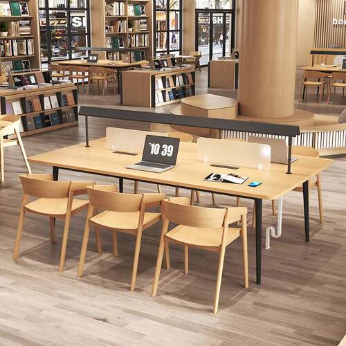 定制图书馆阅读桌椅大学阅览室书屋书店多功能实木带灯阅览桌家俱