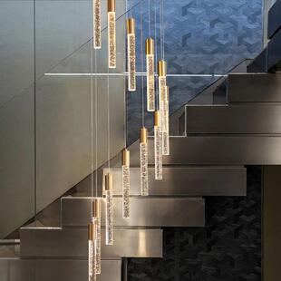 简约创意楼梯长吊灯复式 客厅灯楼梯间旋转轻奢气泡水晶灯具轻奢风