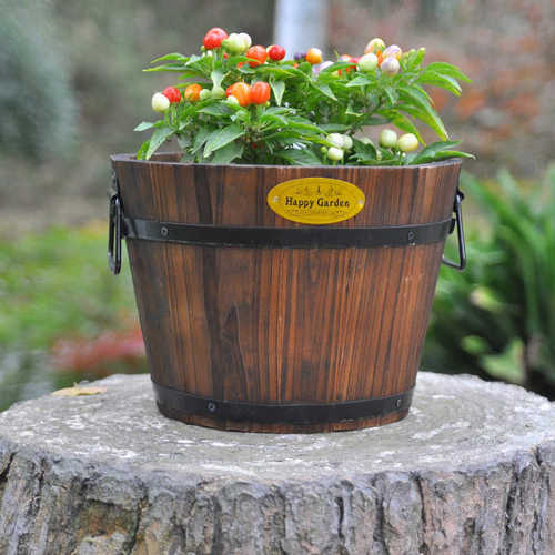 户外防腐木制花桶花箱盒阳台种花种菜绿植椭圆木桶多肉圆形花薇妍