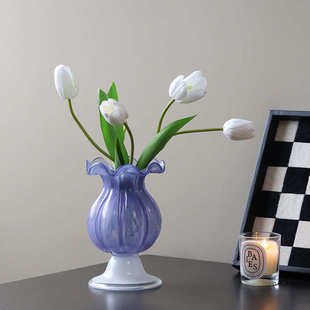 梦幻古风紫花瓶摆件高脚器水培装 客厅中玻璃花电视柜 饰器餐桌欧式