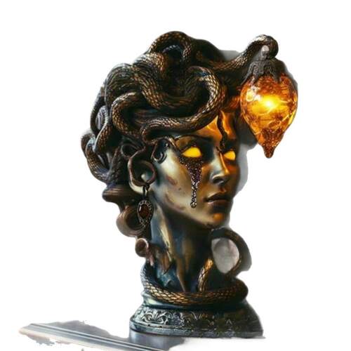 跨境Medusa Table Lamp美杜莎台灯雕像神话怪物哥特式树脂装饰品