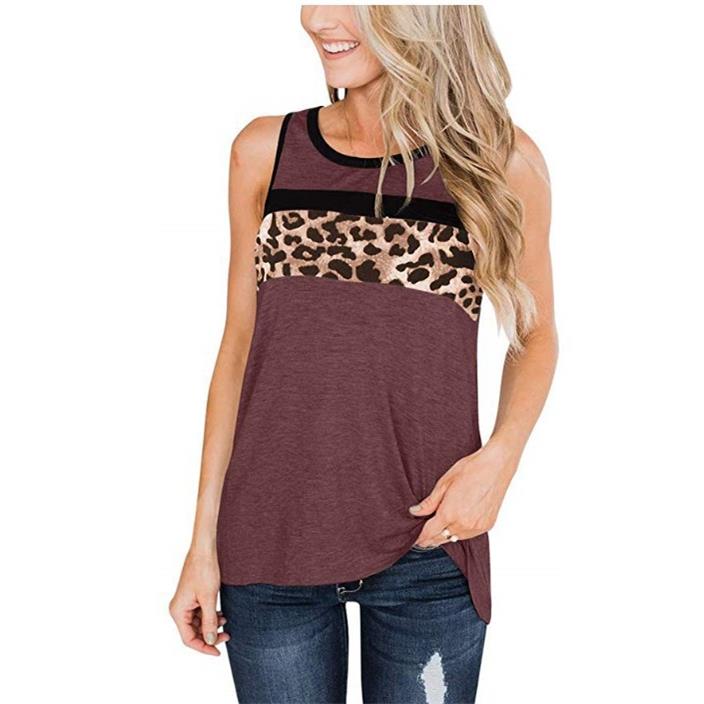 T-shirt round sleeveless leopard vest neck Womens stitching
