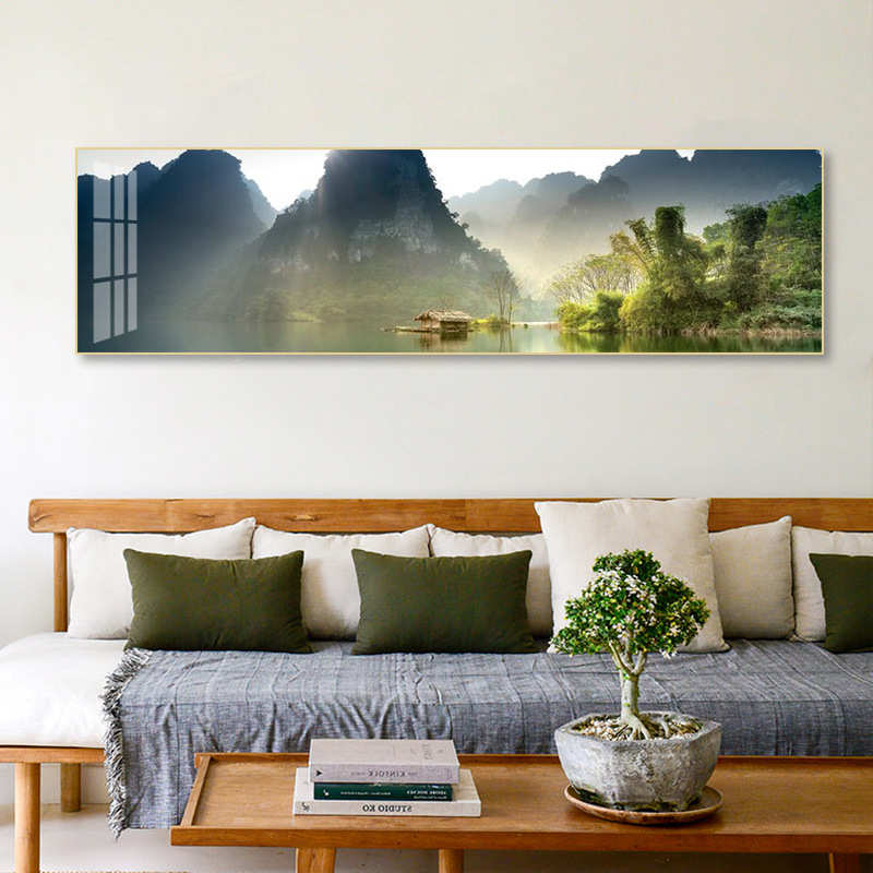 新中式桂林山水甲天下挂画落日卧室床头横版装饰画客厅书房壁画