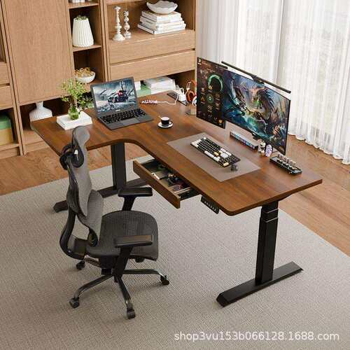 转角实木电动升降桌L型拐角书桌电脑桌办公桌智能学习电竞桌家用