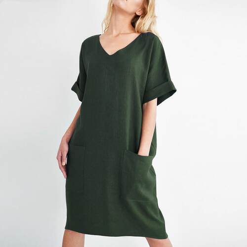 Women's collage short sleeved collar skirt dress