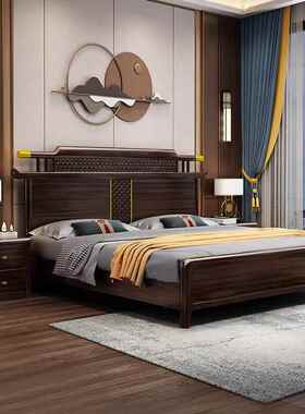 乌中式金木具实木新床大气双人床现代简约主卧家带储物抽XVA屉床