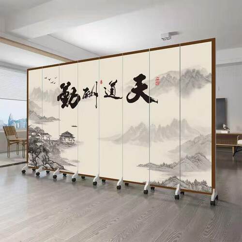 新中式可伸缩屏风隔断客厅遮挡可折叠墙办公室山水画折屏保暖大屏