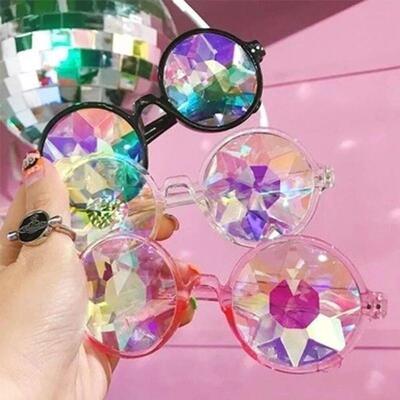 1pcs Clear Round Glasses Kaleidoscope Eyewears Crystal Lens