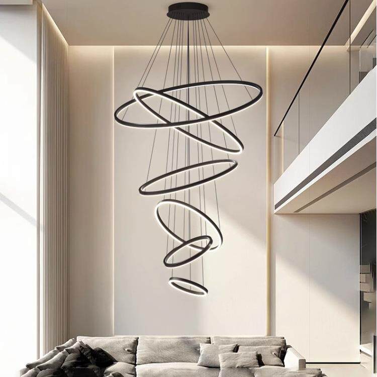 别墅挑空客厅复式楼梯大吊灯具现代简约轻奢跃层挑高楼中楼大厅灯