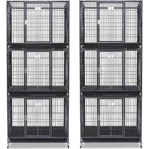 2 Pack Three Levels 36 Inch Dog Crate, Escape Proof Dog Cage