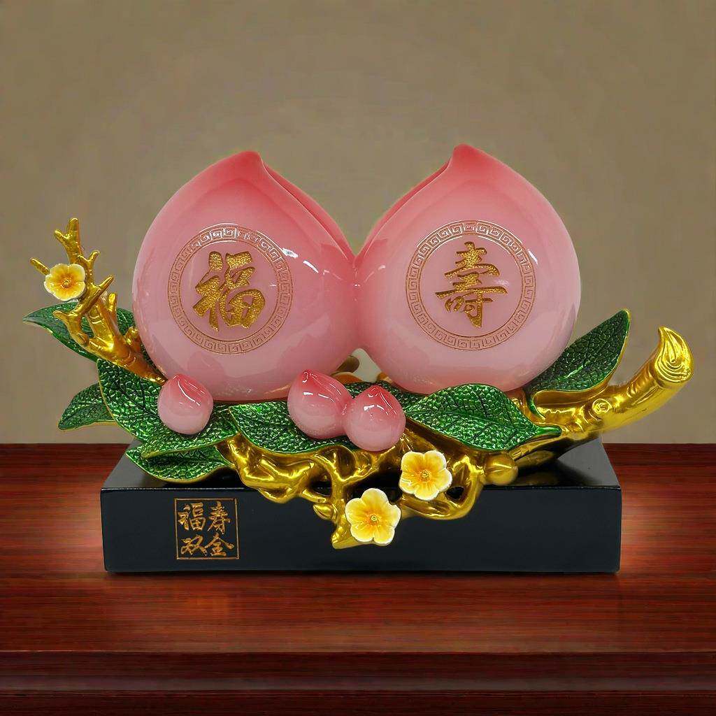 家居福寿双全寿桃蟠桃摆件老人长辈祝寿生日礼物送礼品工艺品